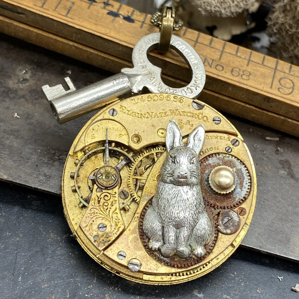 Alice in Wonderland Steampunk Pocket Watch, Rabbit