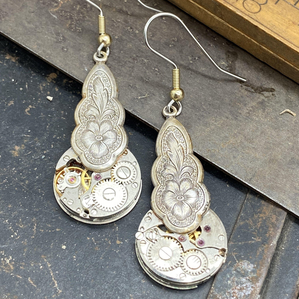 Suzette, Feminine Etched Earrings - The Victorian Magpie
