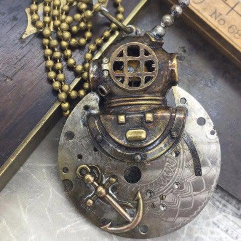 Vintage Watch Plate Diver Necklace with Anchor Charm - The Victorian Magpie