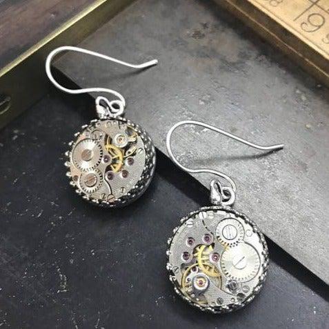 Jane, Vintage Watch Movement Earrings - The Victorian Magpie