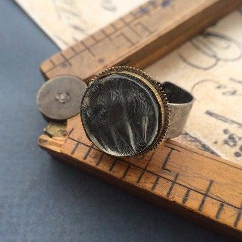 Resin Vintage Bear Claw Button Casting Ring - The Victorian Magpie
