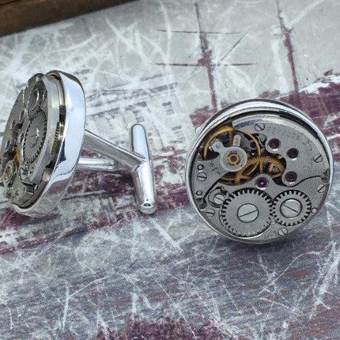 Sterling Silver Watch Movement Cufflinks - The Victorian Magpie