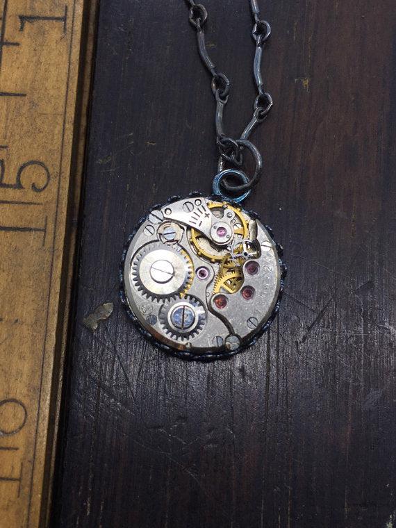 Sterling Silver Round Vintage Watch Movement Necklace - The Victorian Magpie