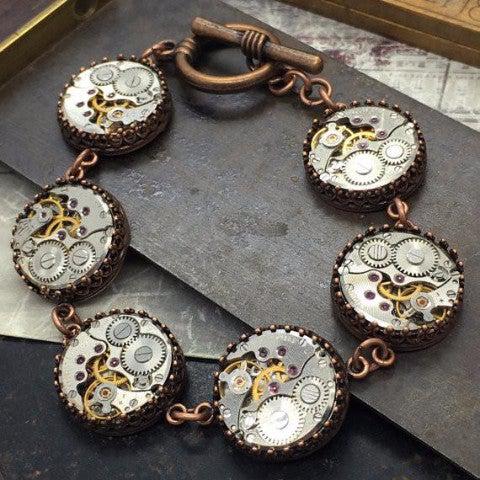 Ruth, Copper Watch Movement Bracelet - The Victorian Magpie