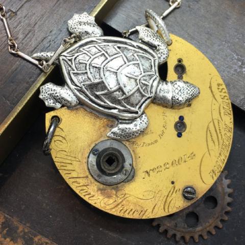 Antique Pocket Watch Sea Turtle Necklace - The Victorian Magpie