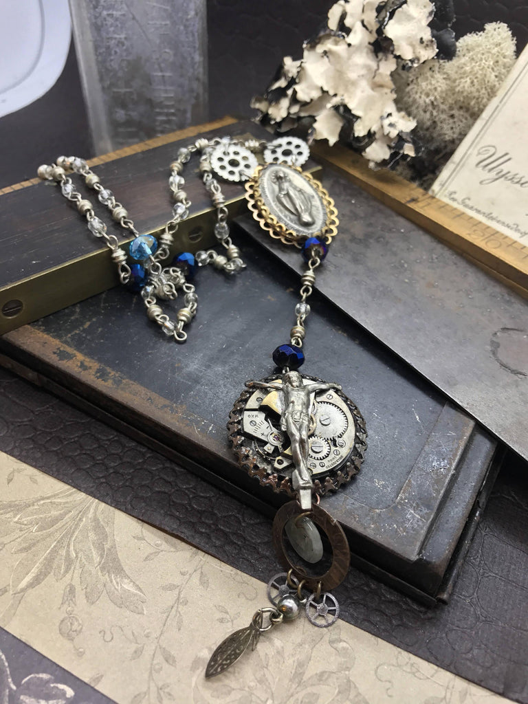 Large Steampunk Rosary Necklace - The Victorian Magpie