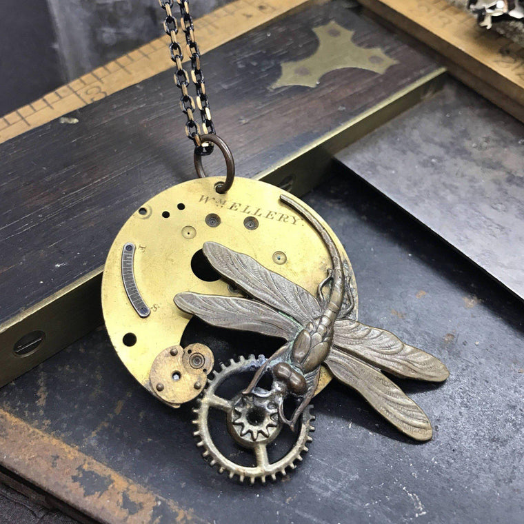 Dragonfly Steampunk Artdeco Necklace - The Victorian Magpie