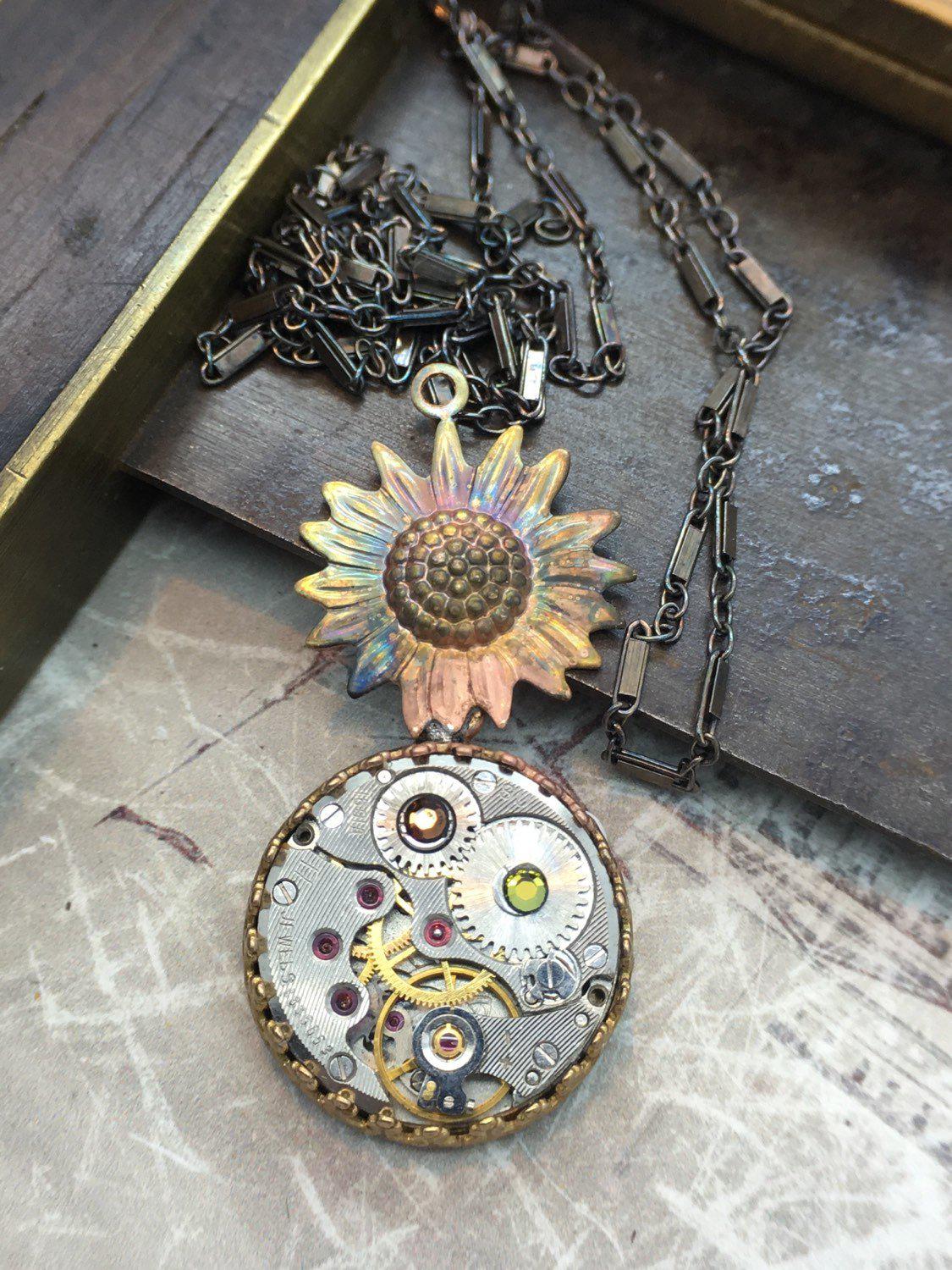 Sunflower Steampunk Necklace - The Victorian Magpie