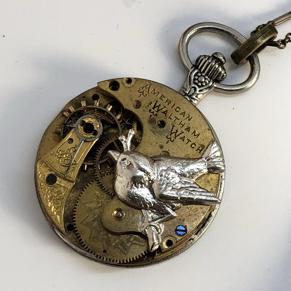 Lydia, Sparrow Pocket Watch Necklace - The Victorian Magpie