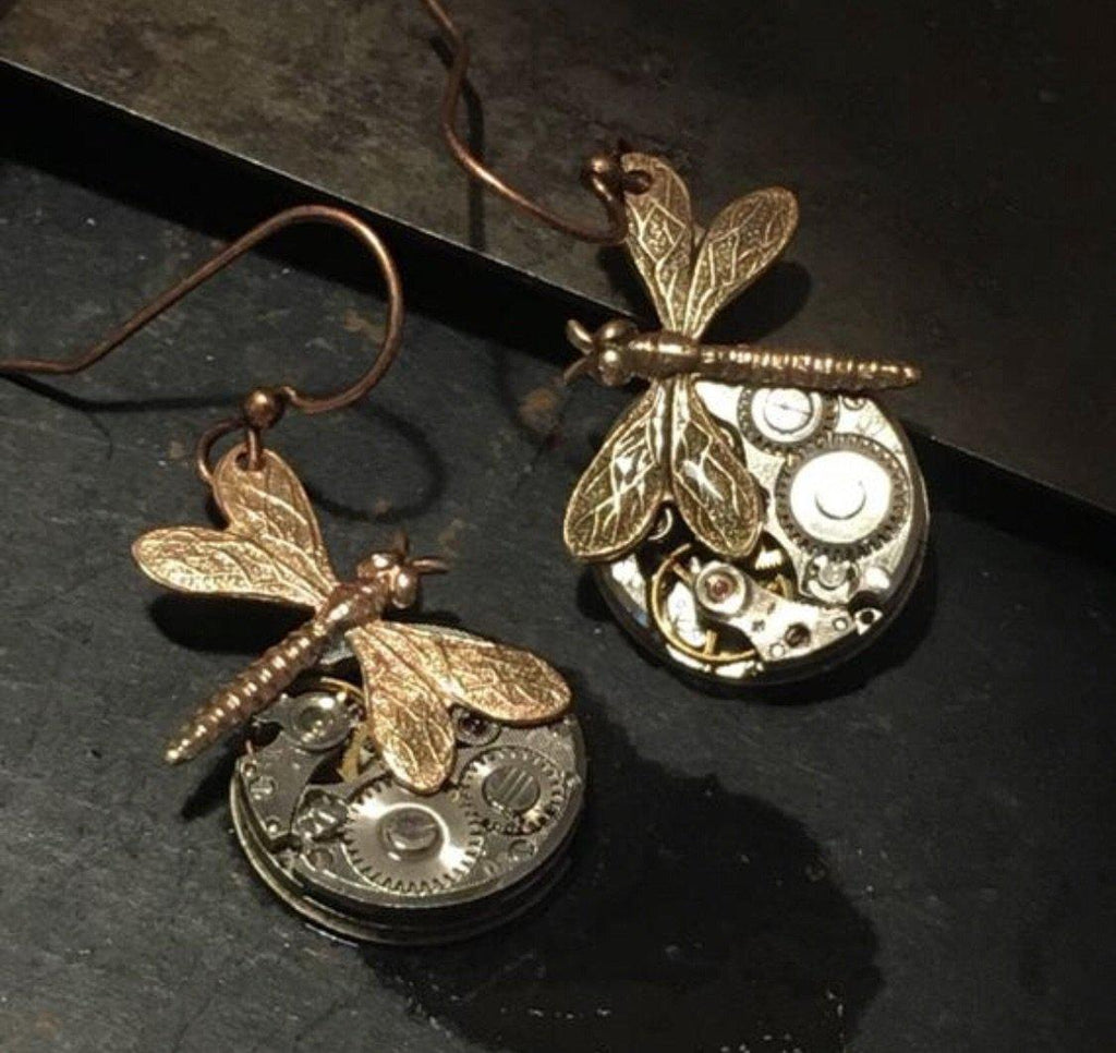 Dragonfly watch earrings - The Victorian Magpie