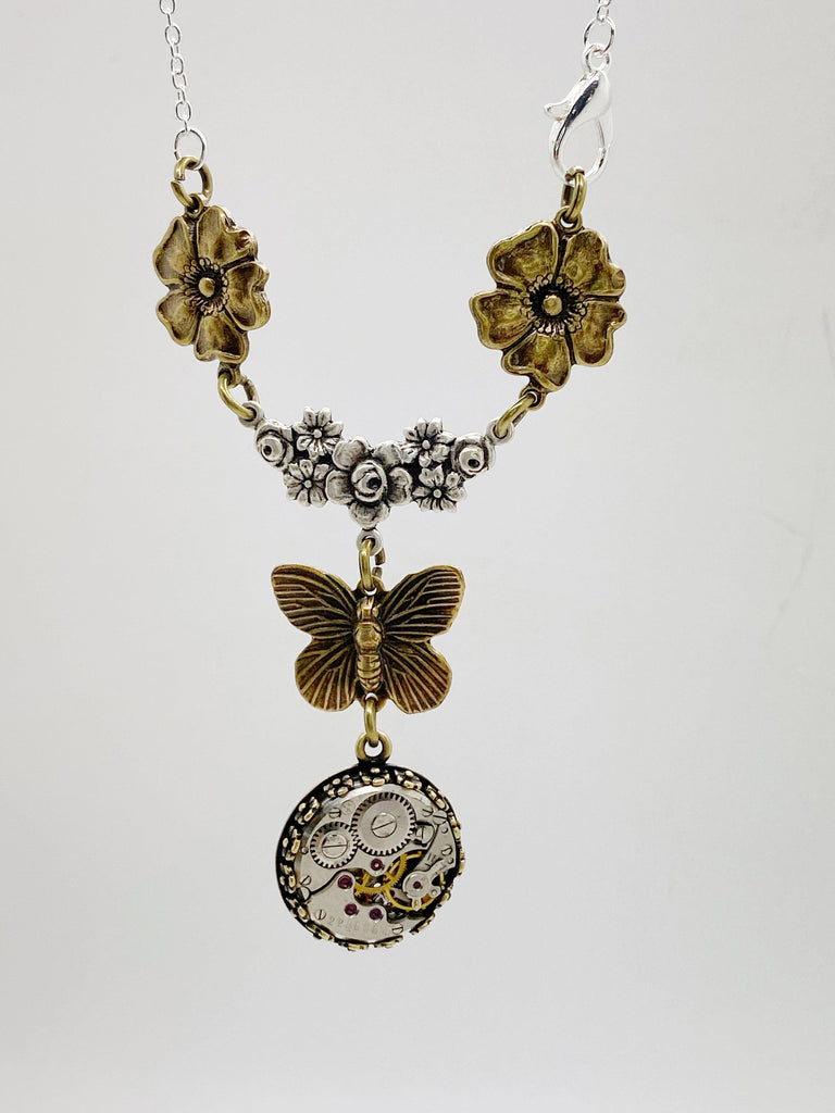 Flora, Floral Butterfly Necklace - The Victorian Magpie