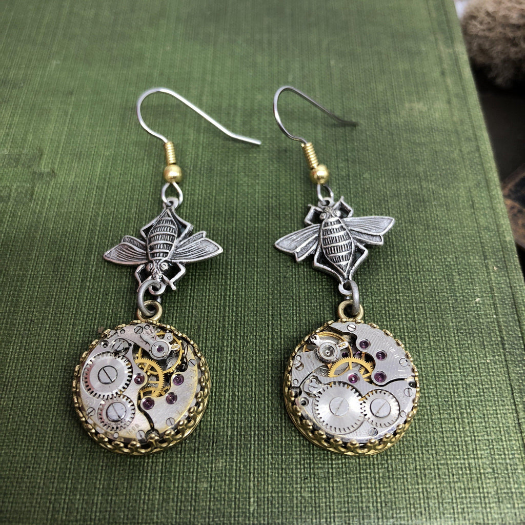 Hanna, Dangle Bee Watch Earrings - The Victorian Magpie
