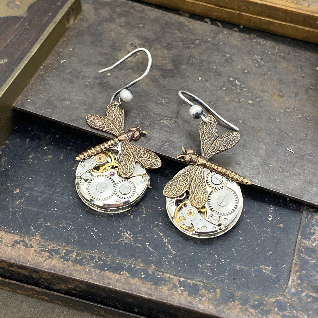 Dragonfly watch earrings - The Victorian Magpie