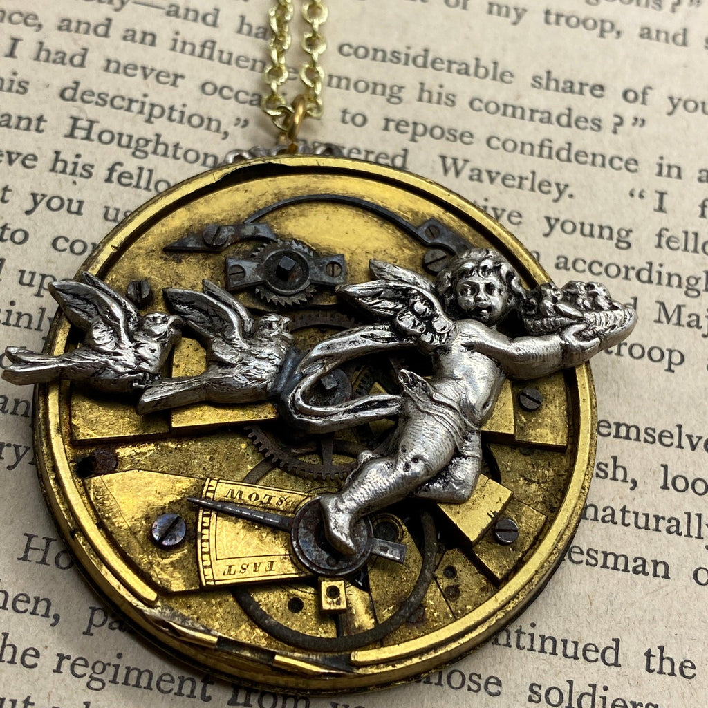 Follow Me, Cherub and Blue Bird Necklace - The Victorian Magpie