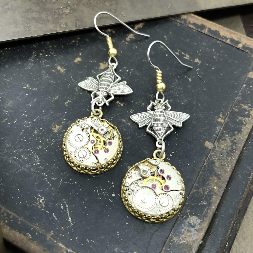 Hanna, Dangle Bee Watch Earrings - The Victorian Magpie