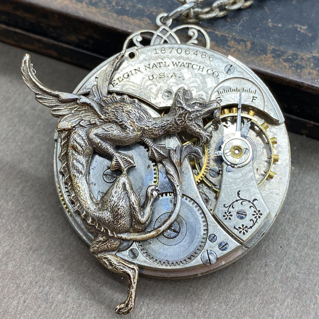 Vintage Elgin National Dragon Watch Necklace - The Victorian Magpie