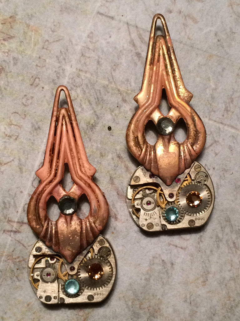 Carmen, Deco Steampunk Earrings - The Victorian Magpie